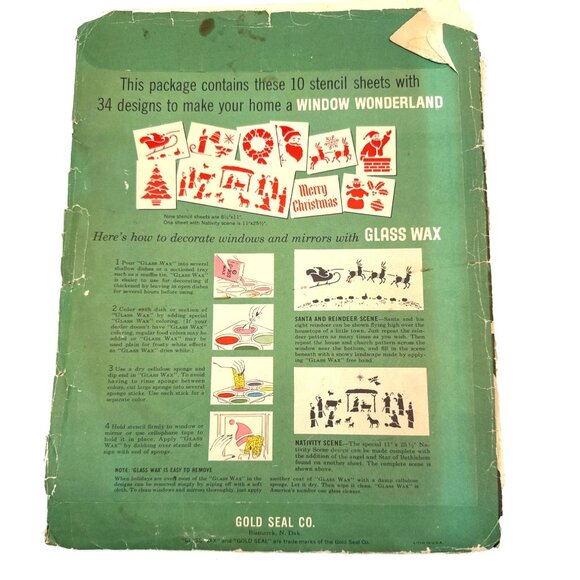 Gold Seal Co. Vintage 1950-1960’s Glass Wax Christmas Stencils 15 Sheets - Picture 2 of 3